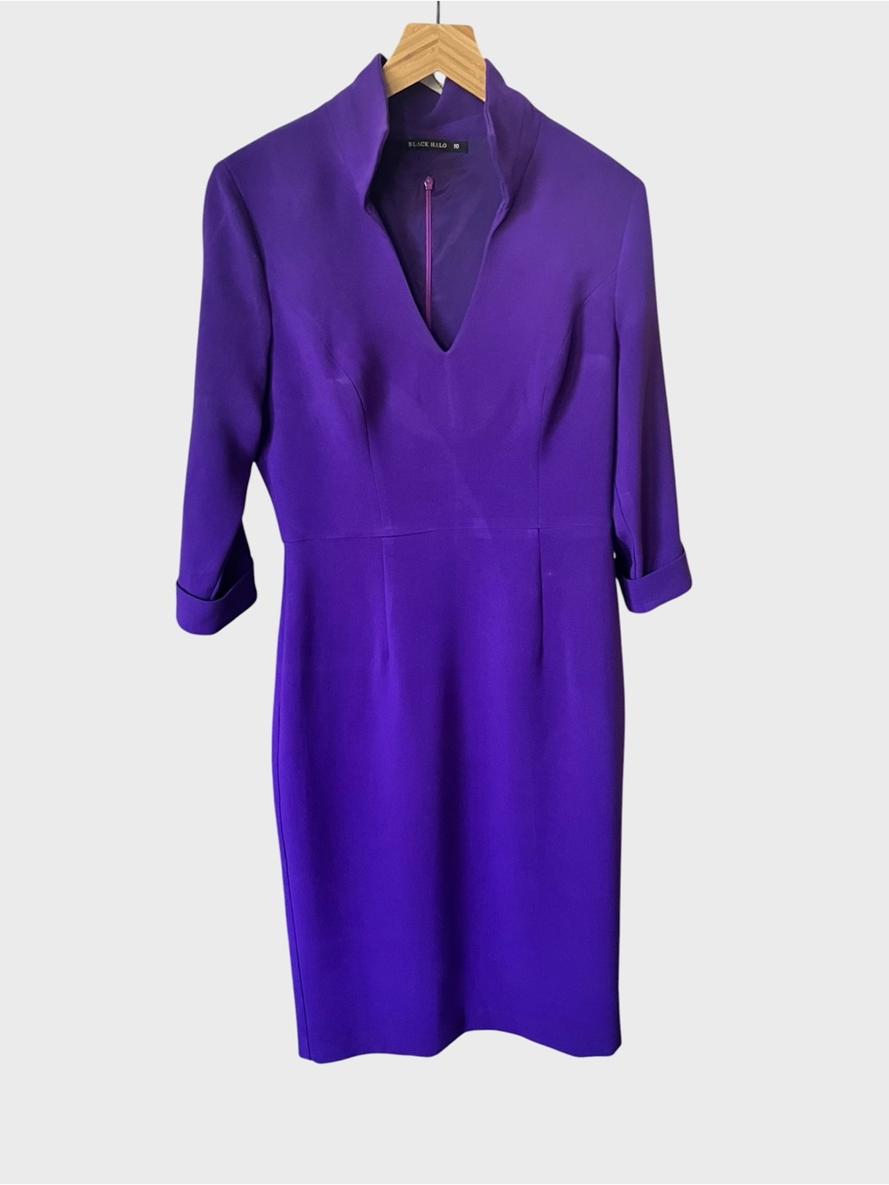 Black Halo Vibrant Purple Mock-Neck Sheath Dress